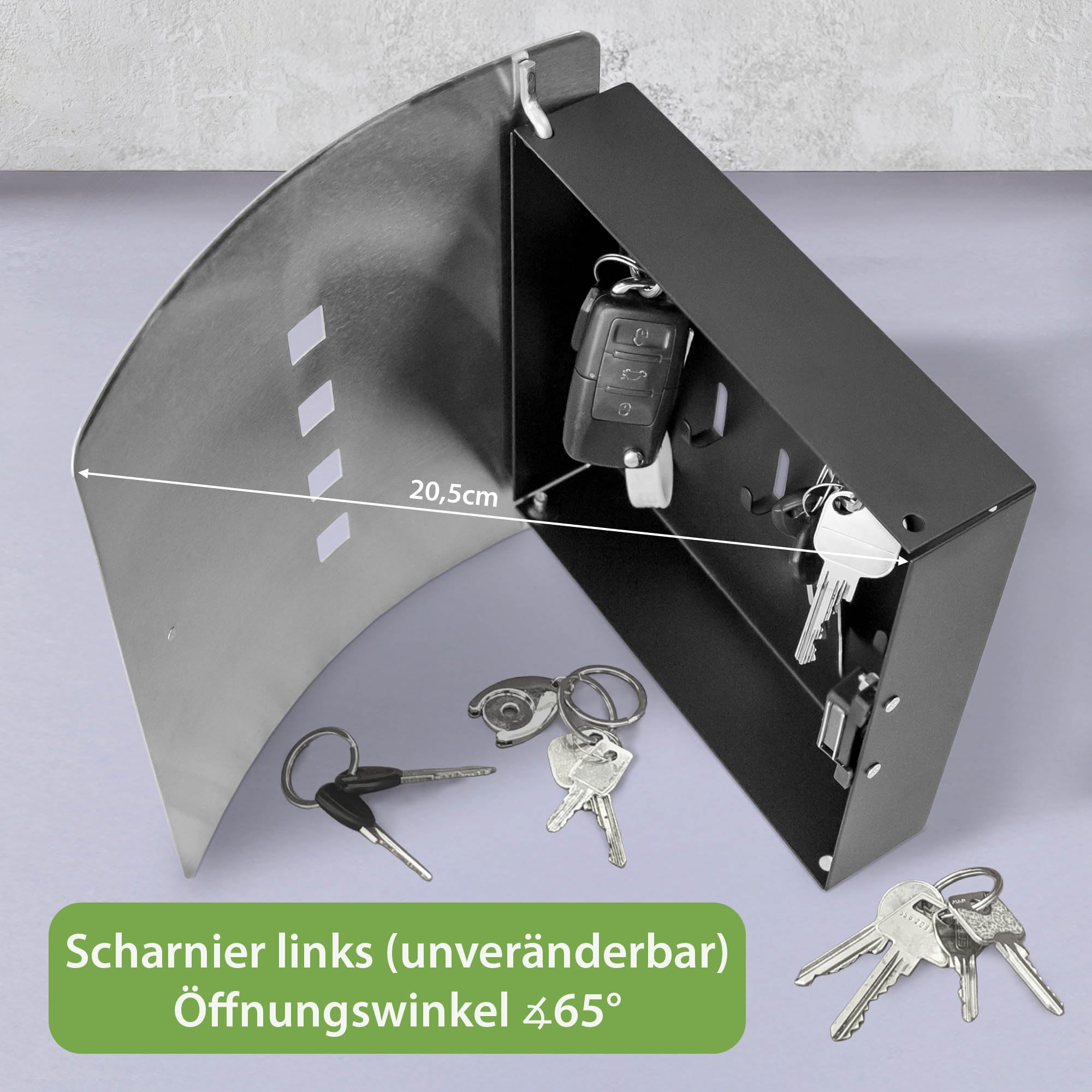 Banjado Design Schlüsselkasten aus Edelstahl für 10 Schlüssel 24 x 21,5 x 7cm Magnetverschluss