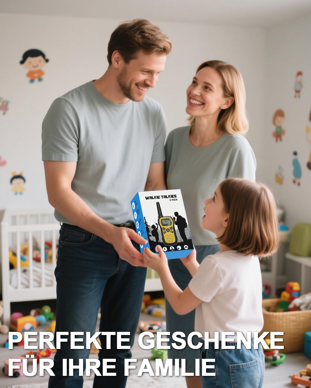 Walkie Talkie, Walkie Talkie Aufladbar für Kinder mit 16 Kanäle, 3er Set Funkgerät mit VOX Funktion, LED Taschenlampe, 3 Meilen Lange Distanz für Wandern Camping Abenteuer