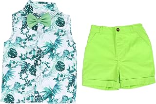 Conjunto de roupas para bebê menino, conjunto de shorts de camisa estilo cavalheiros confortável para o verão para meninos para a vida diária(Verde, 80 cm/31,5 pol.)