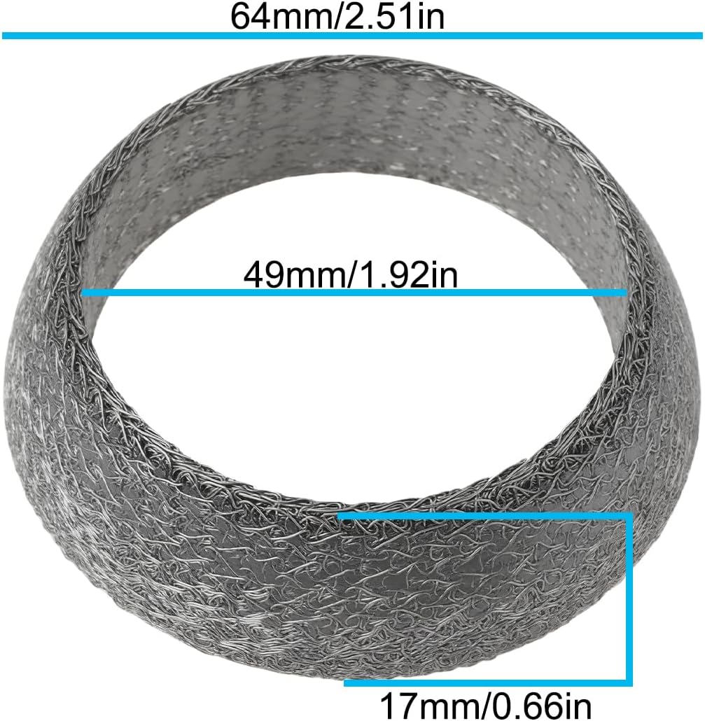 2Pcs Exhaust Gasket Sealing Ring 1745102030 Compatible with Toyota Avensis Yaris Corolla, 49x64x17mm