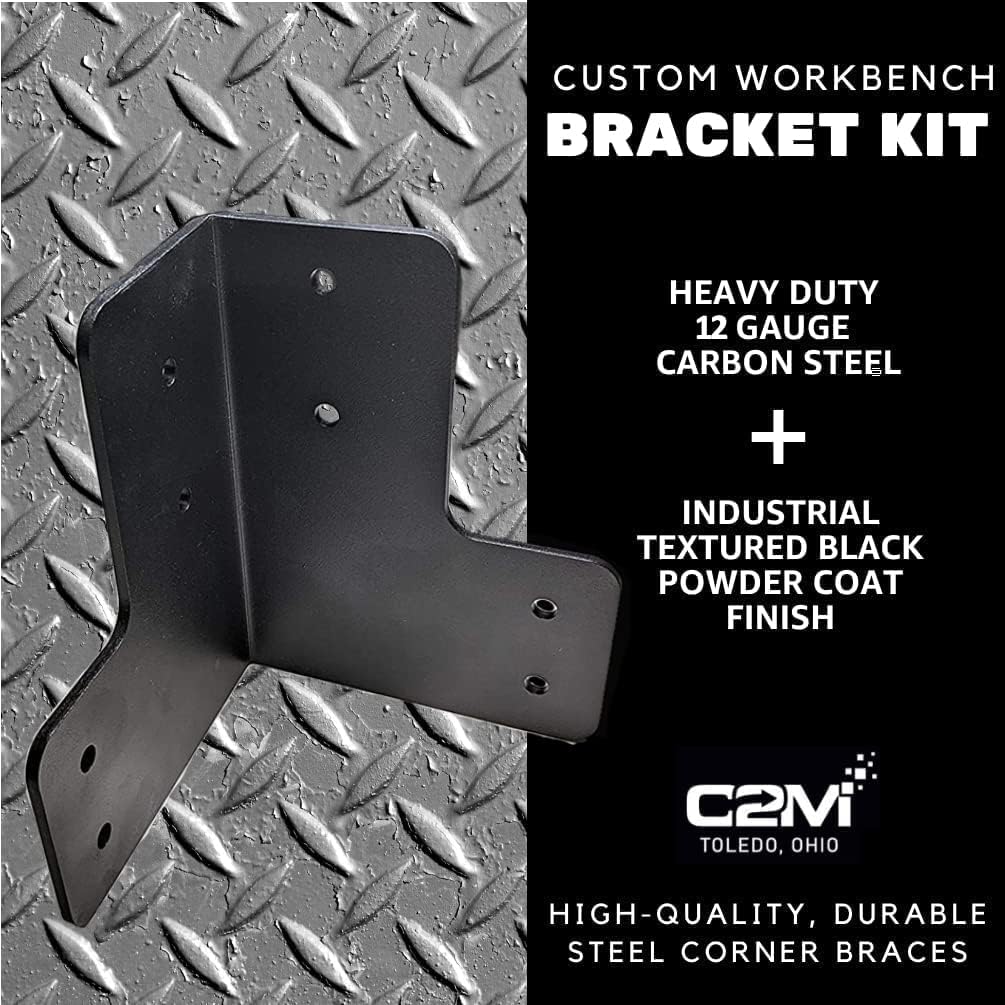 c2M 8 Piece Heavy Duty Bracket Set w/ Screws for Custom Workbench | Corner Brace for Wood, 7ga. Steel | Custom Sized Worktable System for Garage, Shop, Industrial, & Crafting | Right Angle Brackets