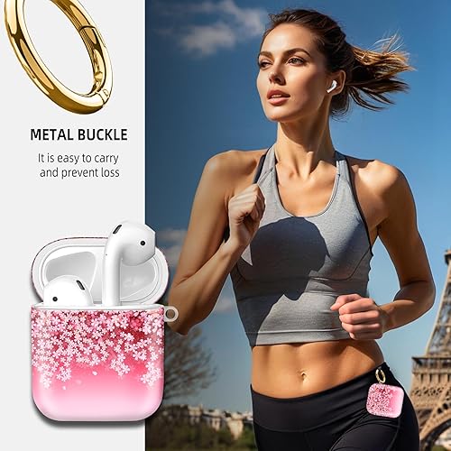 Miniatura 2 de Compatible con funda para Airpod 1 y 2, carcasa protectora rígida con llavero, diseño elegante, ideal para mujeres, compatible con carga inalámbrica