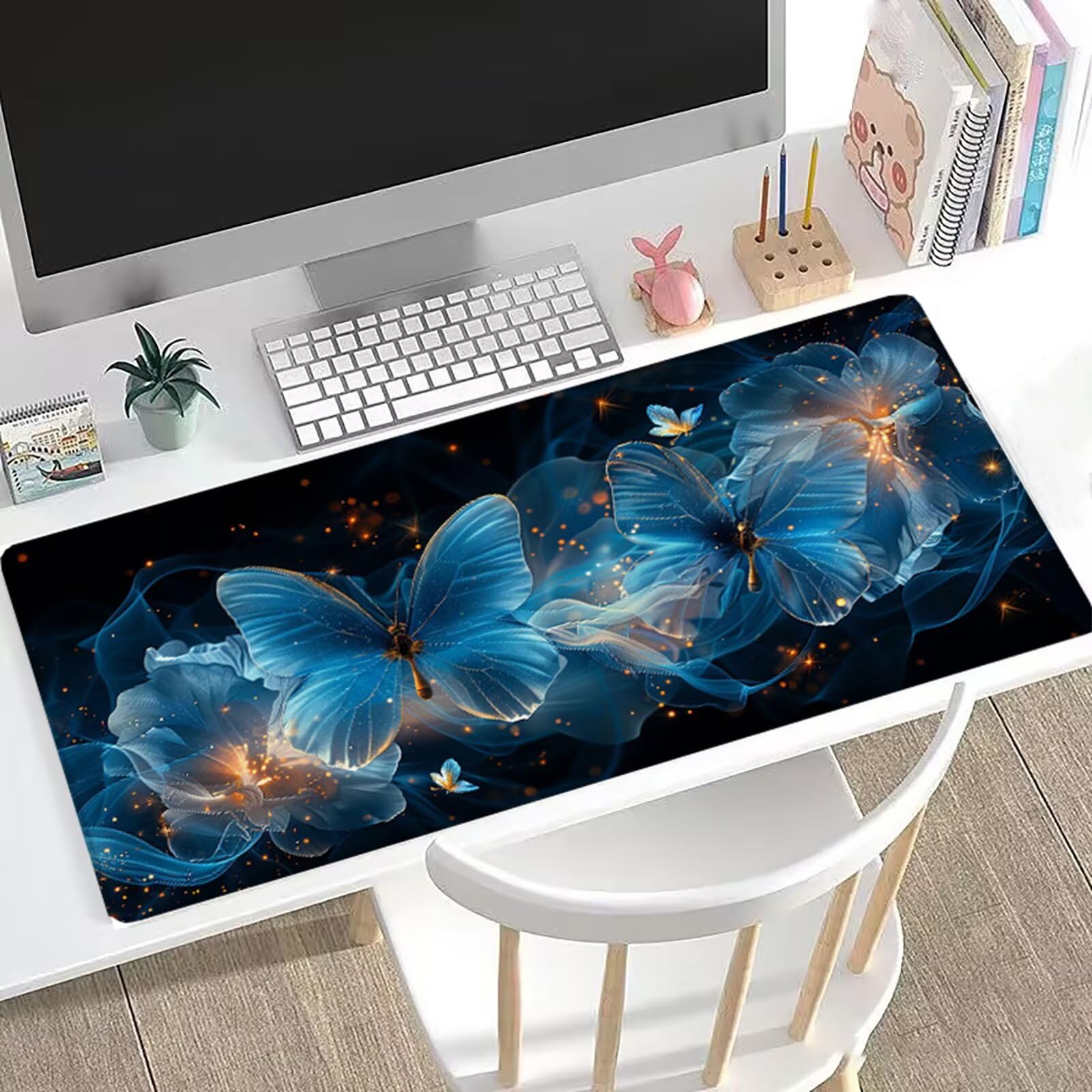 Podkładka pod mysz, 1200 x 600 x 3 mm, motyl, duża podkładka pod mysz, na biurko, gwiaździste niebo, XXL, z antypoślizgowym spodem, podkładka na biurko, do komputera, MacBooka, laptopa, akcesoria