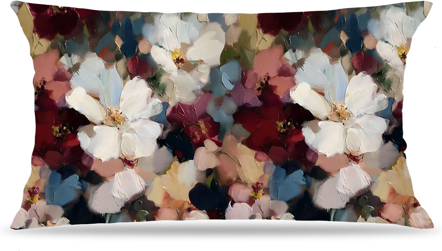 Vintage Abstract Floral Throw Pillow Covers 12x20