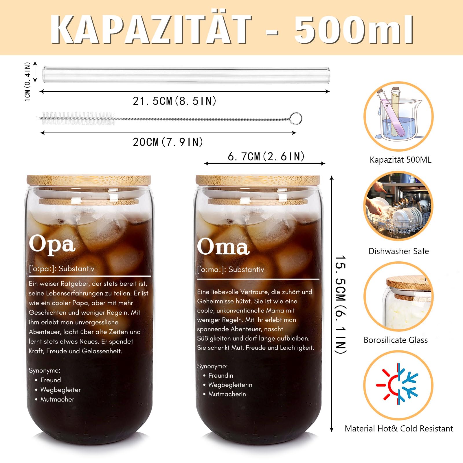 Mason Life Szklany kubek do picia dla babci dziadka