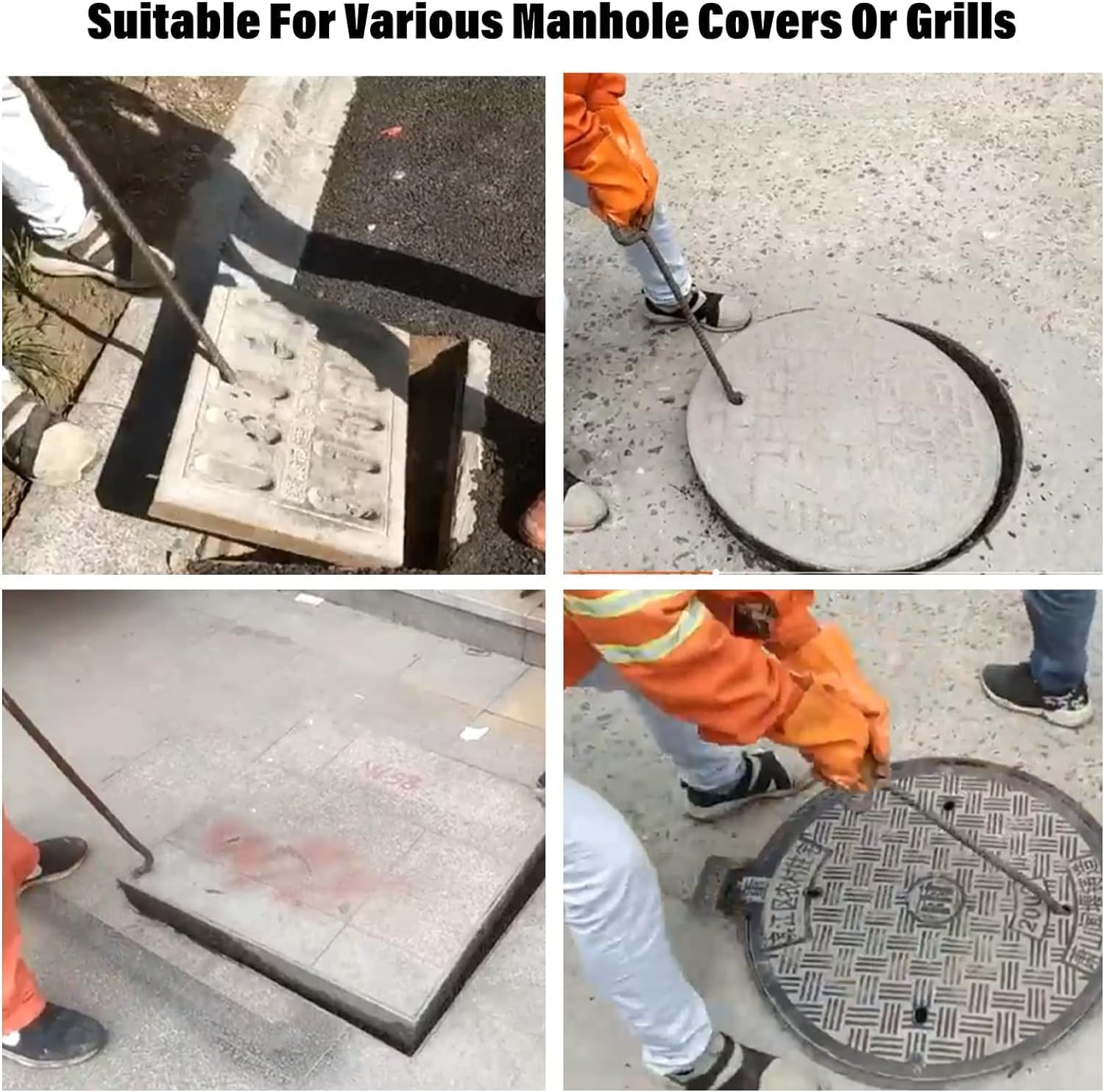 Manhole Hook Lifter with Tip, Handheld Cover Removal Tool for Sewer and Surface image 5