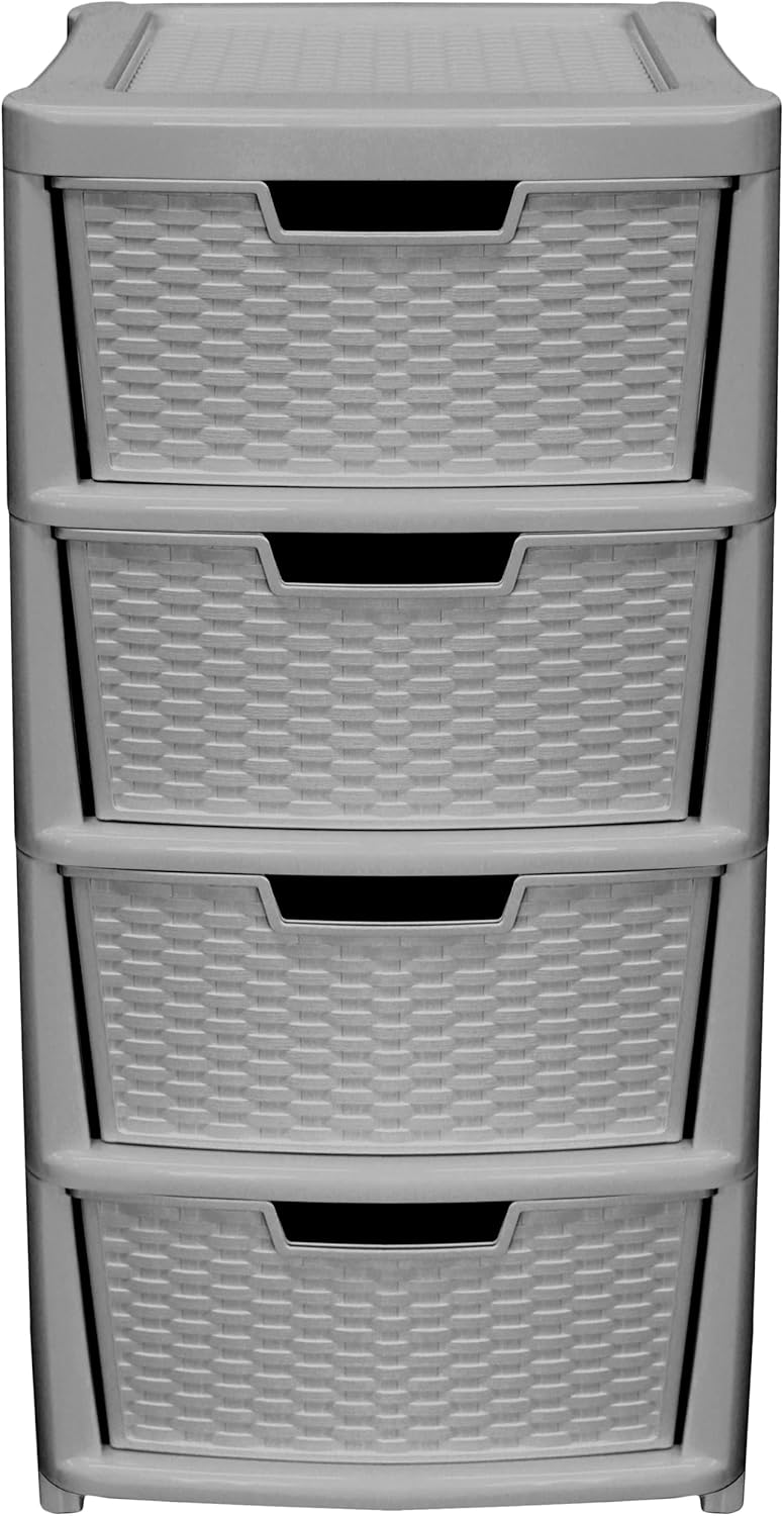 Large Grey Plastic Rattan 4 Drawer Storage Tower Unit Chest Office Home ...