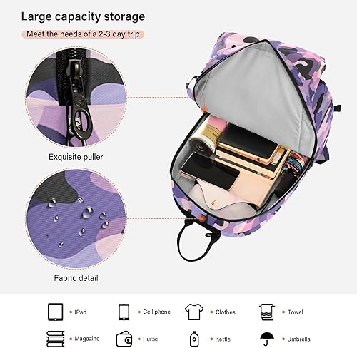 Miniatura 6 de Unisex Tennis Bag Cute Sturdy Camouflage Purple Pink Gym Bags Travel Backpack for Women, Men, Teenagers bolsa para raqueta de tennis