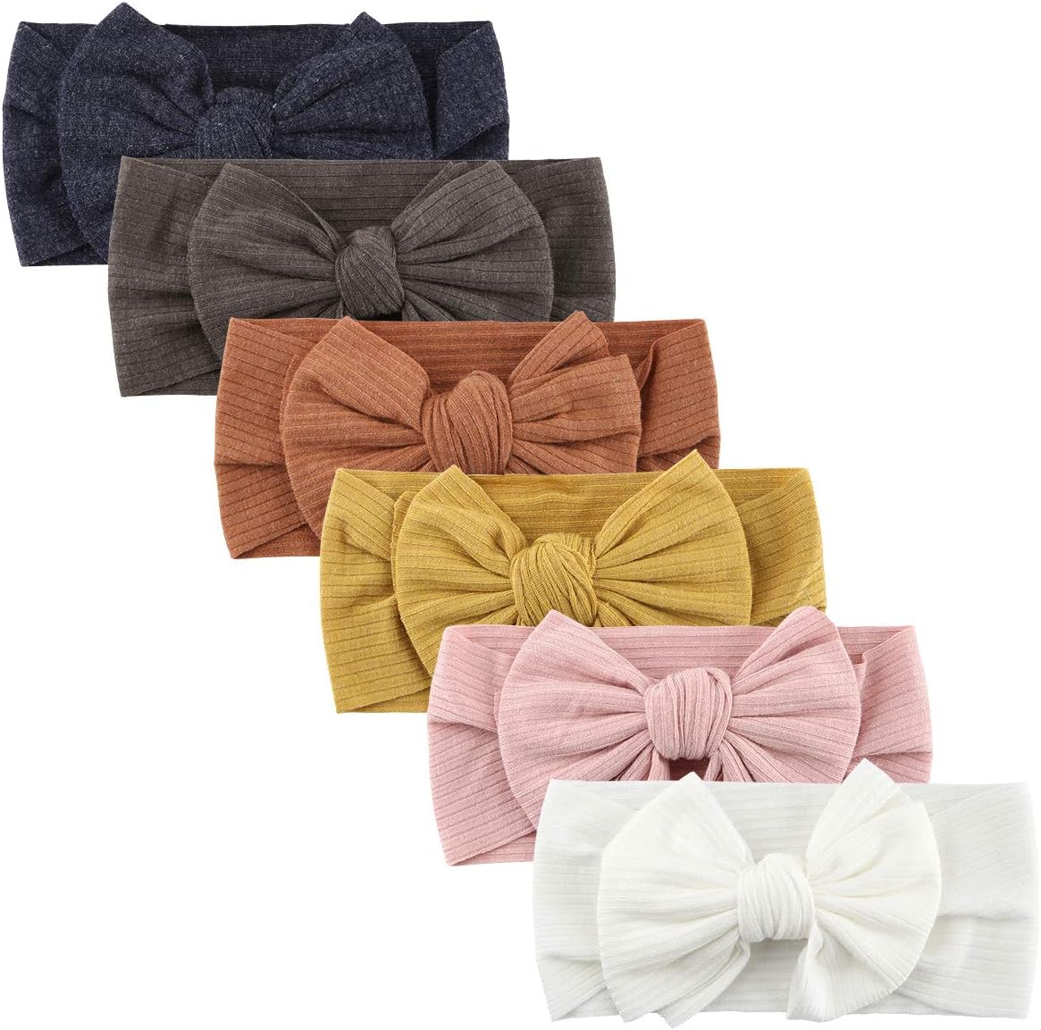 MakoneBaby Bows Headband Newborn Hairbands Stretchy Nylon Child Hair Accessories Hair Bow Headband for Infant Toddler Baby Girls 5.5 inch, 6pcs