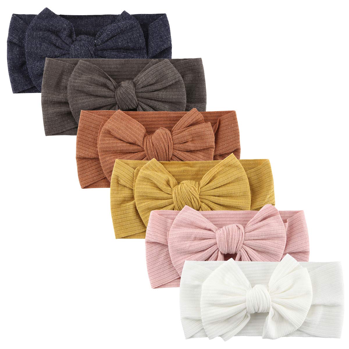 MakoneBaby Bows Headband Newborn Hairbands Stretchy Nylon Child Hair Accessories Hair Bow Headband for Infant Toddler Baby Girls 5.5 inch, 6pcs