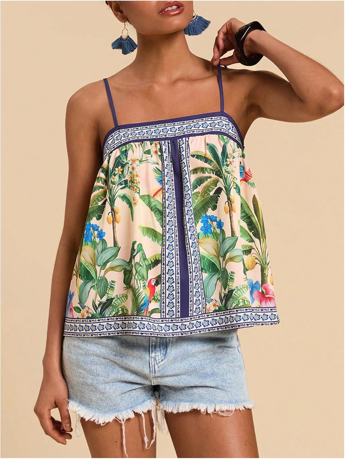 SOLY HUX Women's Tropical Floral Print Cami Top Spaghetti Strap Boho Vacation Summer Tops Camisole - Image 4