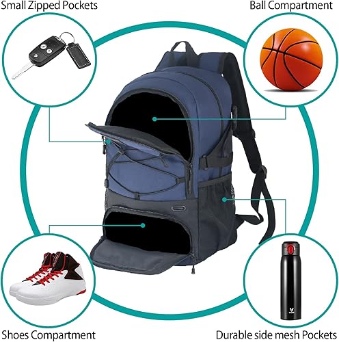 Miniatura 4 de Mochila de fútbol con compartimento para pelotas y compartimento para zapatos, mochila para baloncesto