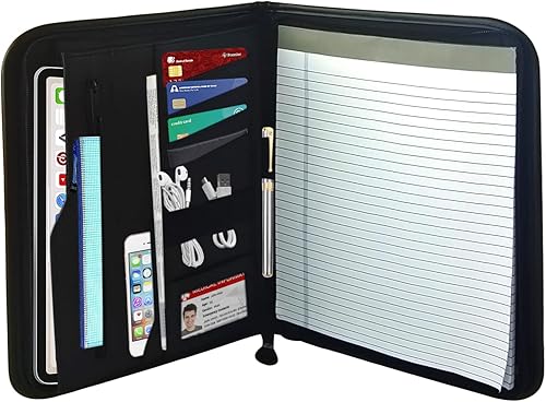 Boczif Padfolio - Organizador de carpetas de cartera planificador de cuero para hombres y mujeres organizador de cuadernos de negocios con bolsillo