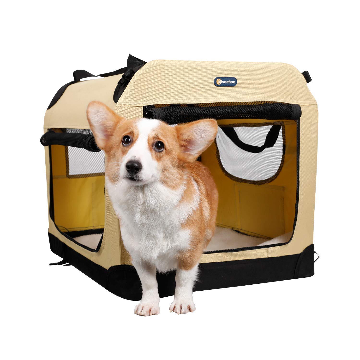 Veehoo Folding Soft Dog Crate, 3Door Pet Kennel for CrateTraining