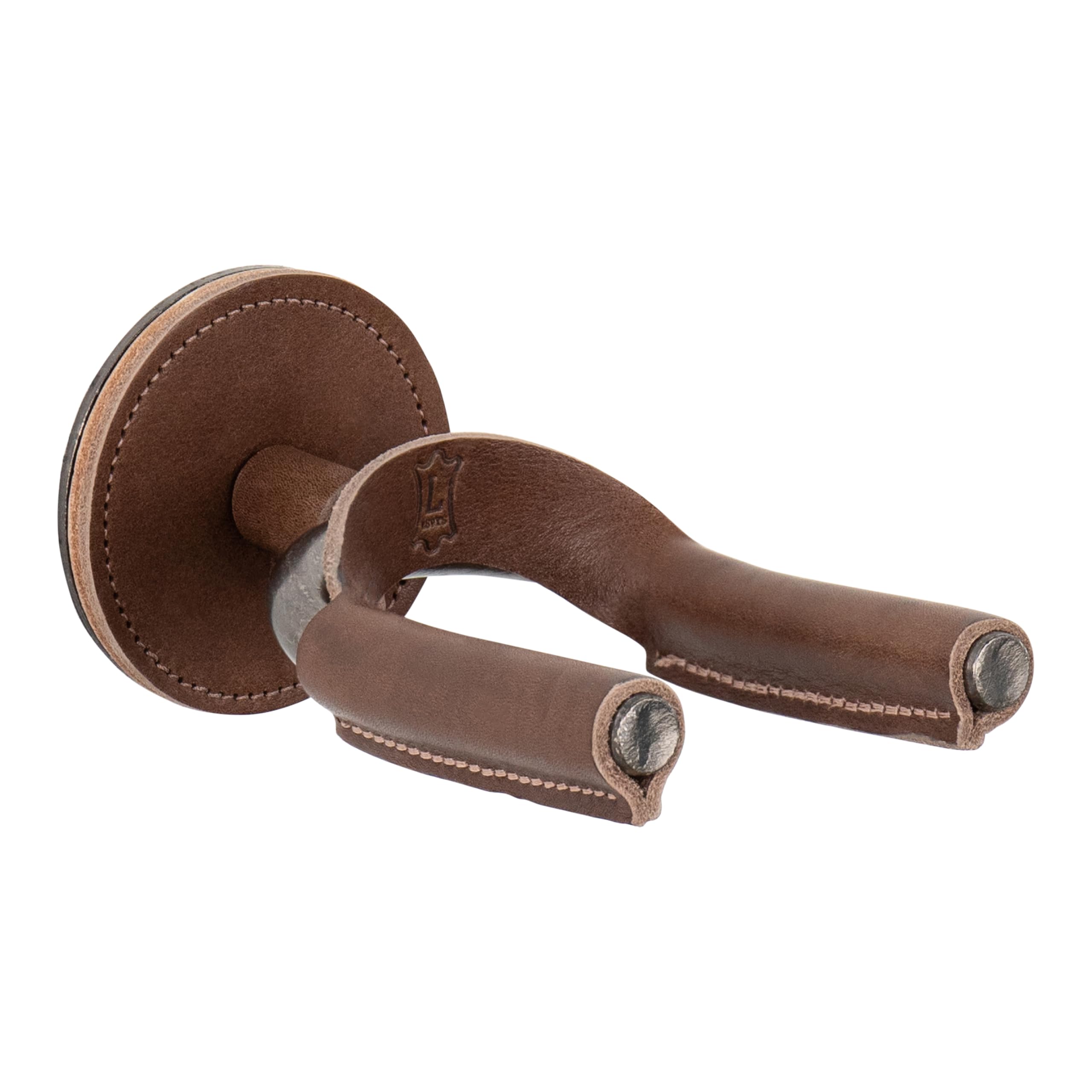 Levy's Leathers Forged Steel Guitar Hanger; Smoked Metal wih Brown Veg-Tan Leather Yoke Wraps (LVY-FGHNGR-SMBN)