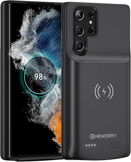 NEWDERY Battery Case for Samsung Galaxy S22 Ultra, 4800mAh Charging Case Rechargeable Extended Charger Case, Portable Power Bank Backup (Support Qi Wireless Charging) for Samsung Galaxy S22 Ultra