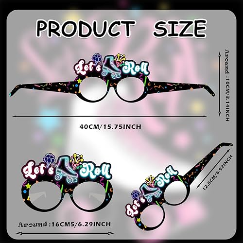 Miniatura 2 de 24 lentes de papel retro de los años 60 y 80 para patinaje sobre ruedas, suministros de fiesta de patinaje sobre ruedas, decoraciones de fiesta,