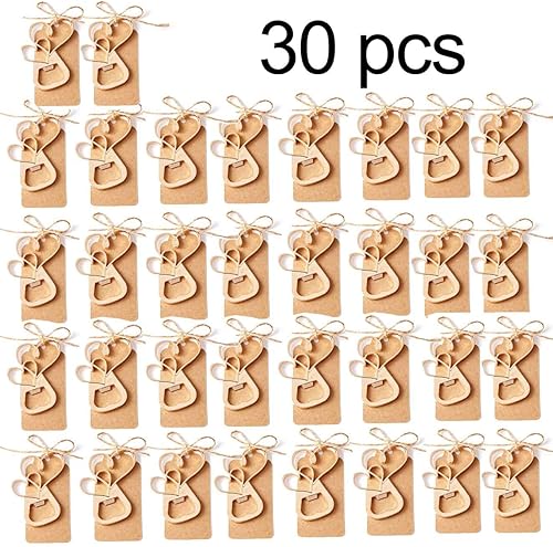 Miniatura 2 de 30 unidades de abrebotellas de doble corazón, recuerdos de boda con tarjetas de etiqueta, bolsa transparente para bodas, fiestas, regalos de Navidad