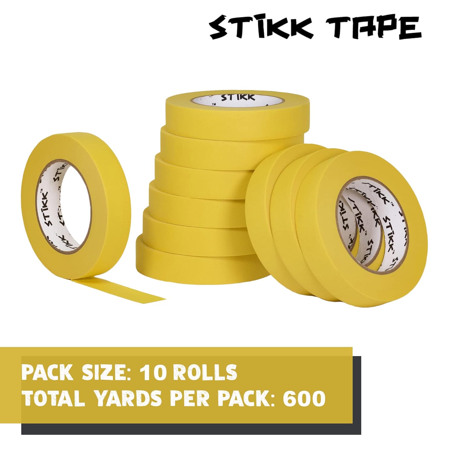 STIKK Painters Tape - 10pk Yellow Painter Tape - 1 inch x 60 Yards - Paint Tape for Painting, Edges, Trim, Ceilings - Masking Tape for DIY Paint Projects - Residue-Free Painting Tape