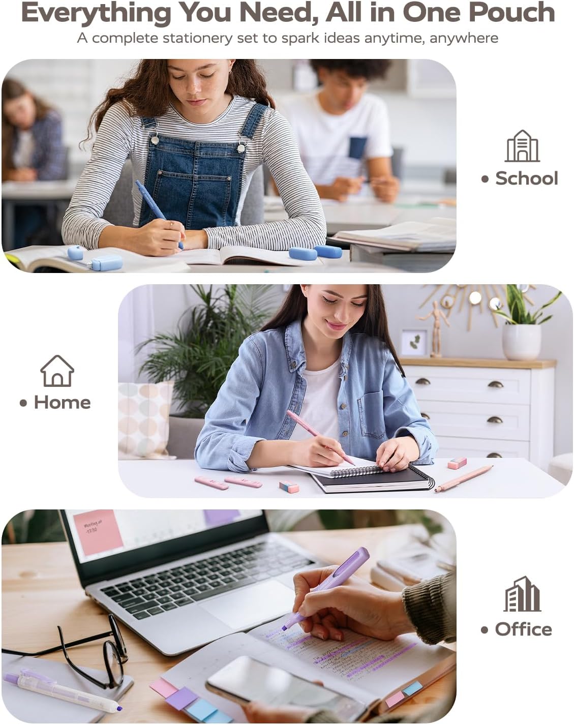 Four Candies Pink School Supplies with Case, Gel Pens with Black Ink, Correction Tapes, Pastel Highlighters, Mechanical Pencils, Sticky Notes, Index Post for Bible Study Stationary College Essentials - Image 9