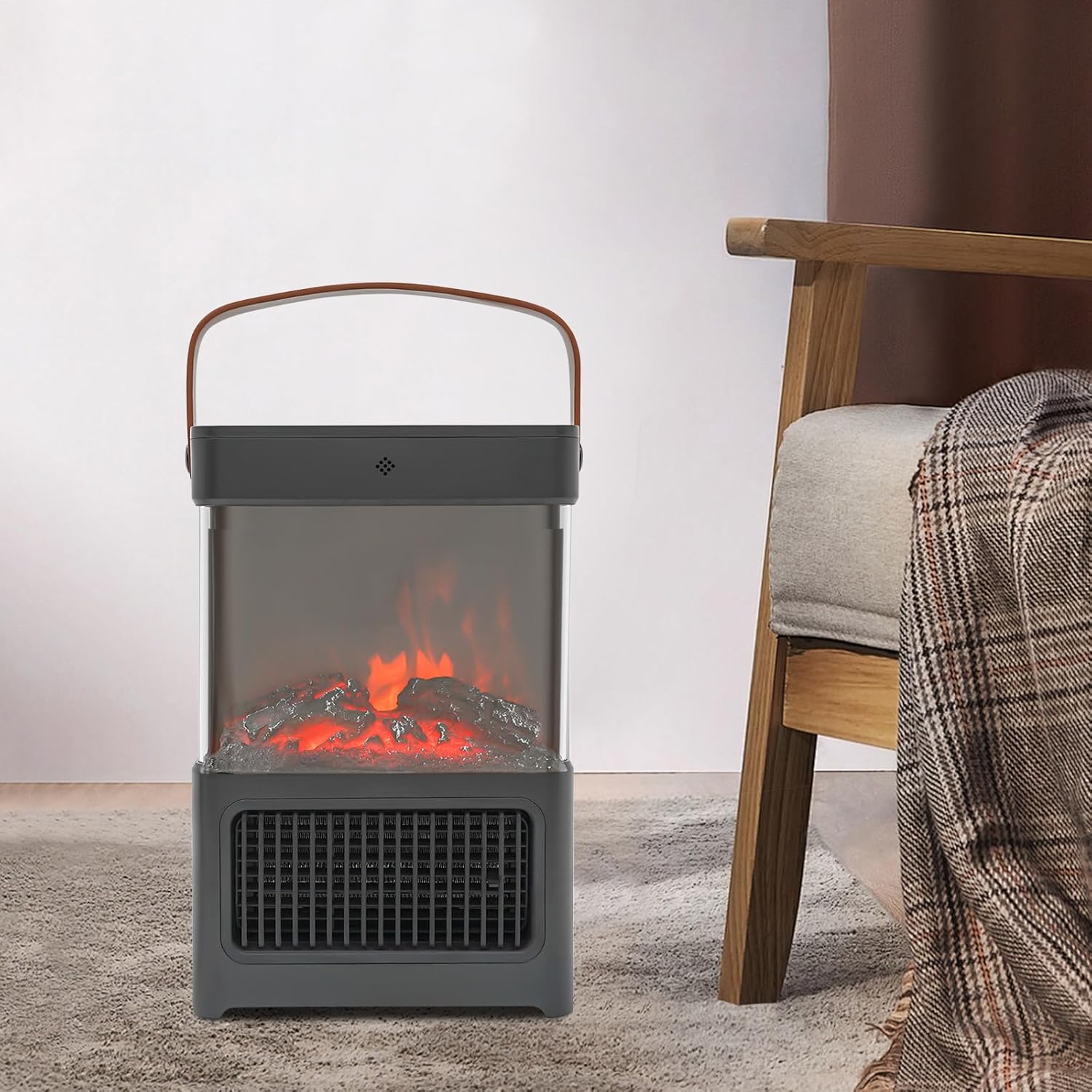 Electric Fireplace Heater for Indoor Use, 1500W Remote Control Fireplace Stove with Realistic 3D Flame, Double Safety Protection, Portable Fireplace Heater for Home Office