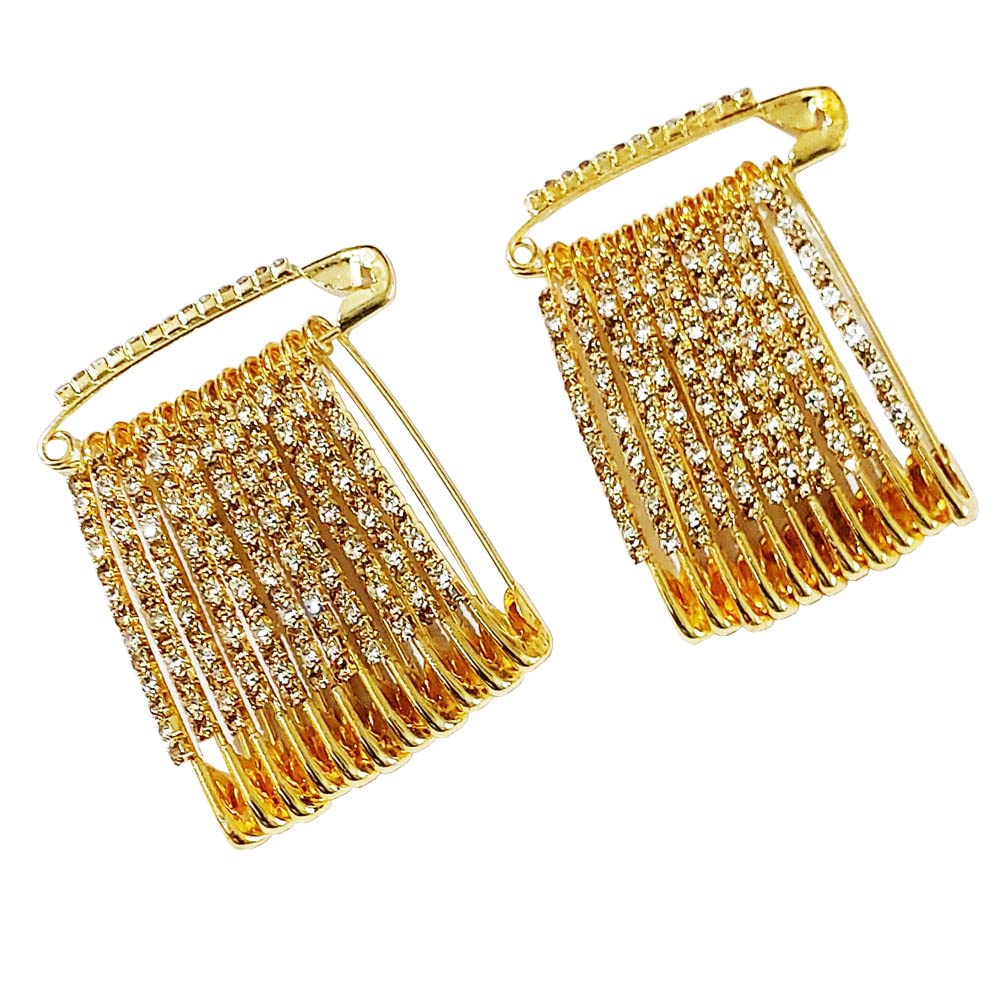 Sahishnu Online and Marketing Decorative Golden Mixed Stone Safety Pins, Saree Pins Set of 24