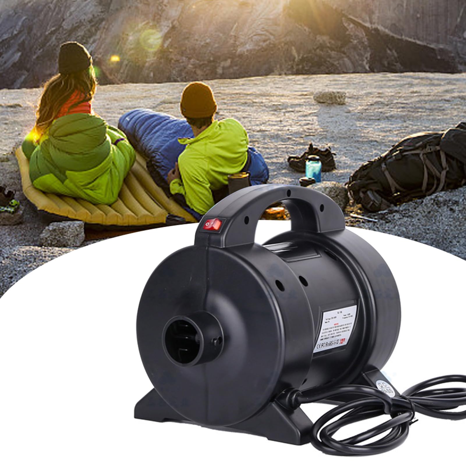 Kavolet 1600W Pompa Elettrica, Pompa Portatile per Materasso Gonfiabile a Rapido Gonfiaggio Pompa ad Aria Elettrica Gonfiatore Deflatore con 2 Ugelli per Schlauchboot, Tavola da Surf