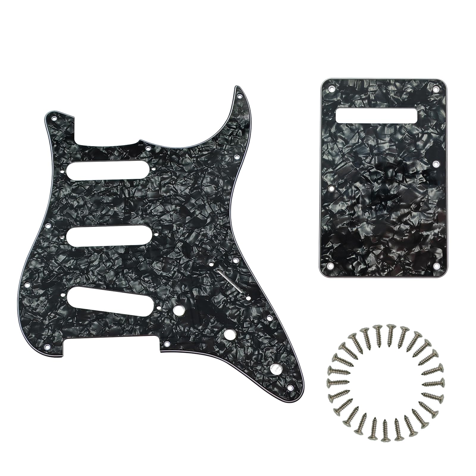SSS Strat Pickguard and BackPlate Set for Fender, Black Pearl 4Ply