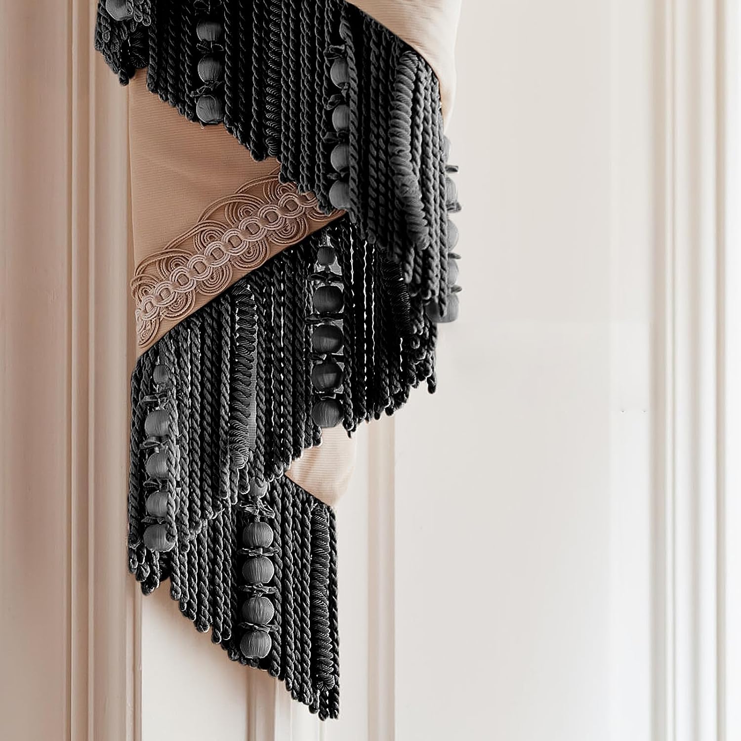 Curtain Fringes Bullion Fringe Trim 14 Yard x 2.5 Inches Fabric Trims and Embellishments Curtain Weights Fringes Sewing DIY Decoration for Curtain Sofa Cushions Lampshades Clothes (Black)