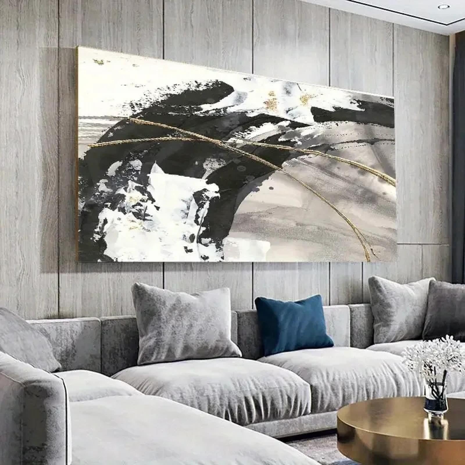 Feuille d'or peinture abstraite pour sublimer un mur blanc vide - 8