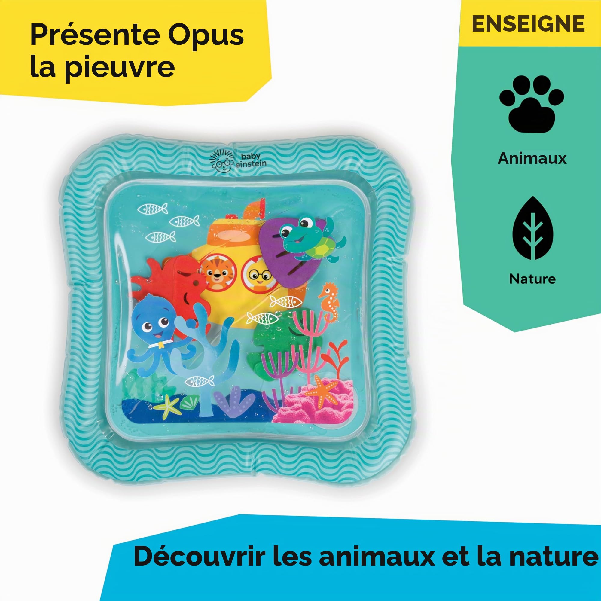 Baby Einstein Tapis d'eau Ocean Explorers Sensory Splash Water Mat pour Jeux à Plat Ventre ou Assis 0 à 36 Mois