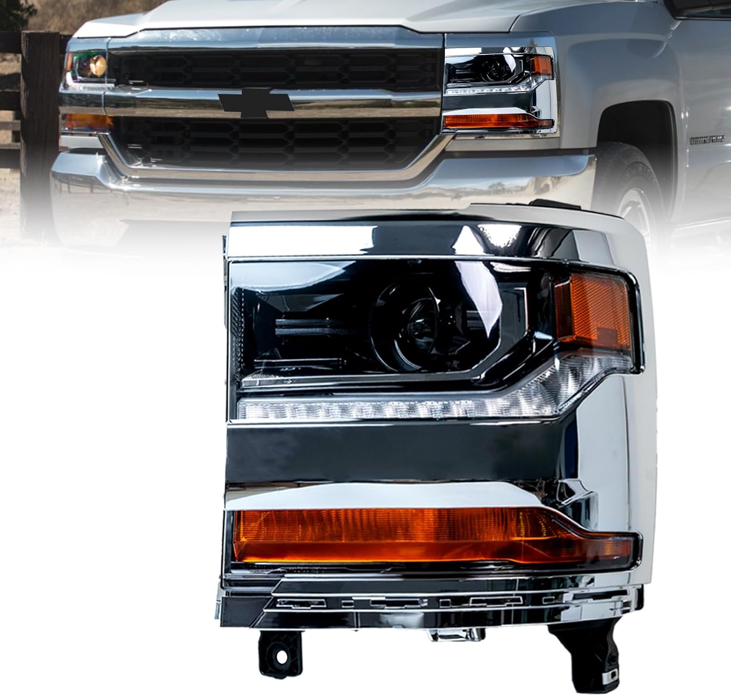 HID/Xenon Headlight Assembly Compatible With 2016 2017 2018 Chevy Silverado 1500 Headlamp Chrome Housing Replacement L84388723 Head Light Left Driver Side Left Driver Side Chrome