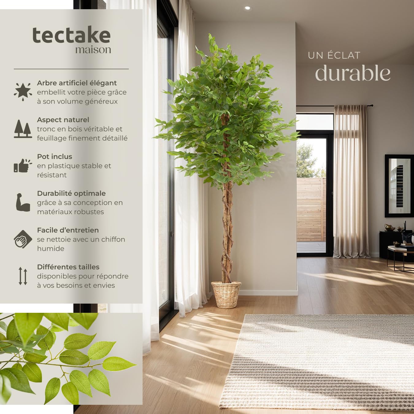 tectake® Plante Artificielle Ficus Artificiel 180cm Fausse Plante Interieur Arbre Vert Arbre Artificiel Décoration Maison idéal pour Décoration Salon Chambre Cuisine Dressing Chambre Enfant Bureau