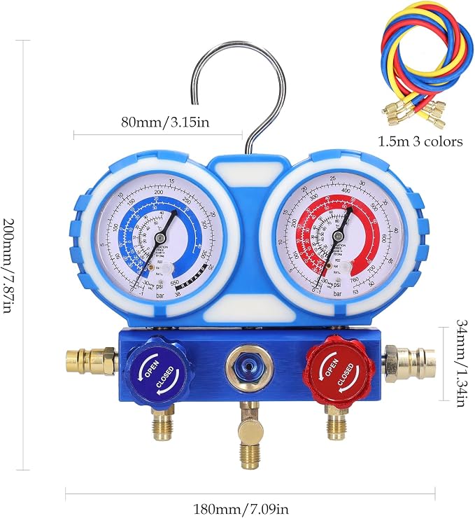 Manómetro doble para refrigeración R134A R410A R22 R404A miniatura 6