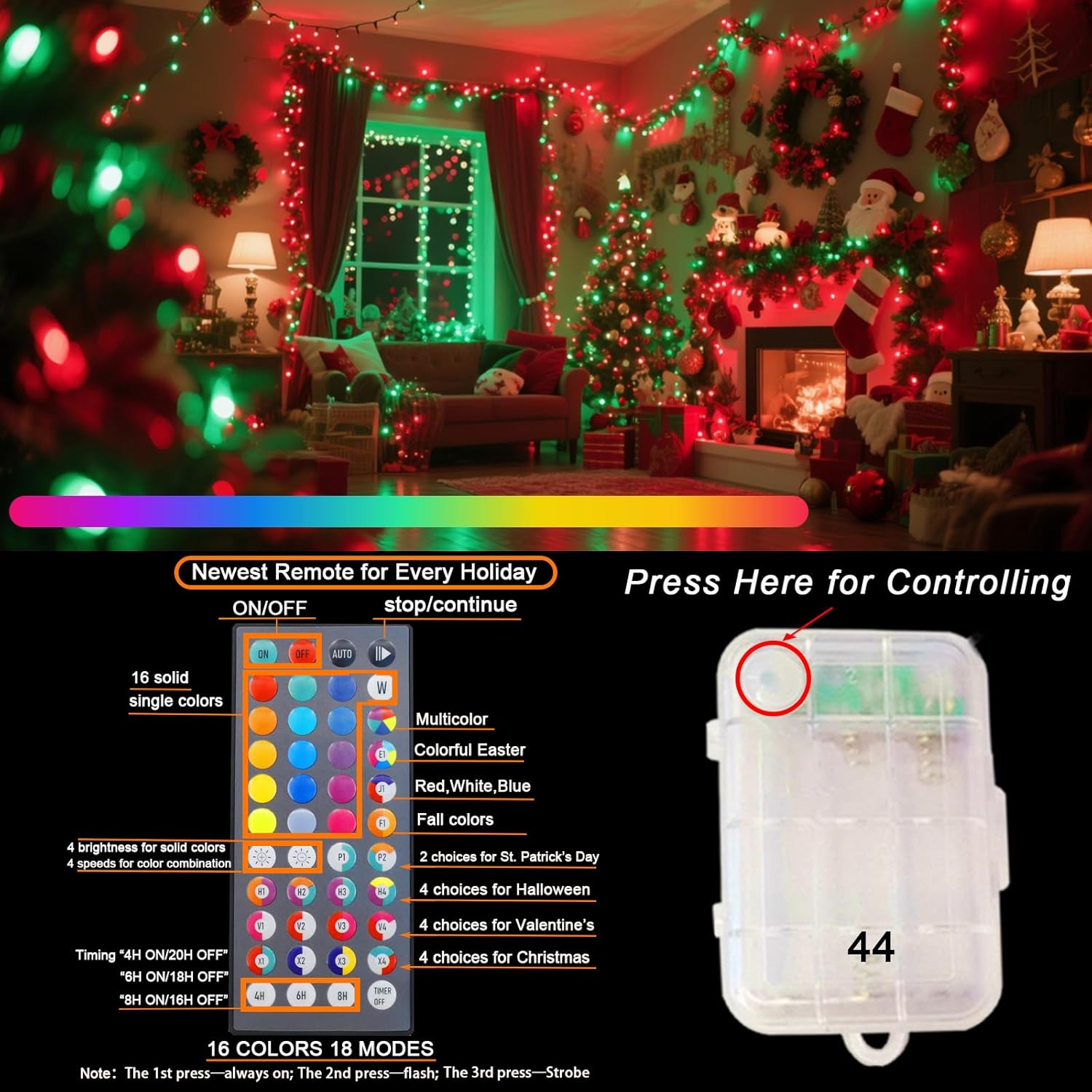 Pooqla 2-Pack Color-Changing Fairy Lights, 66.6ft 200 LED Battery-Operated with Remote, 34-Color Waterproof Lighting for Bedroom, Dorm, Yard, Tree, Party & Classroom Décor