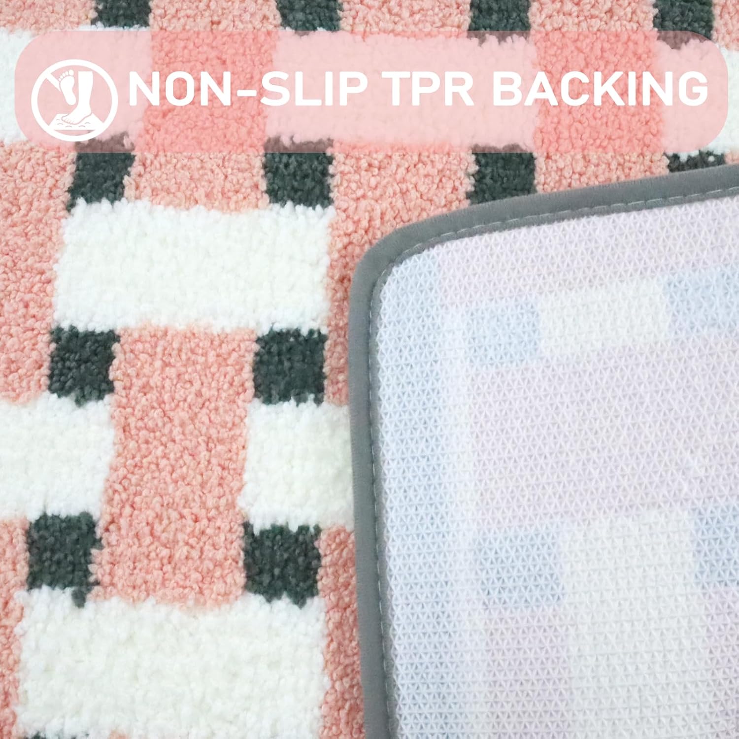Cute Bath Mat, 32" X 20" Pink and White Checkered Bath Mat, Luxury Microfiber Checkered Bath Mats, Super Absorbent Non Slip Bathroom-Rug, Classic Bath Decor for Tub, Sink, Shower, Washable
