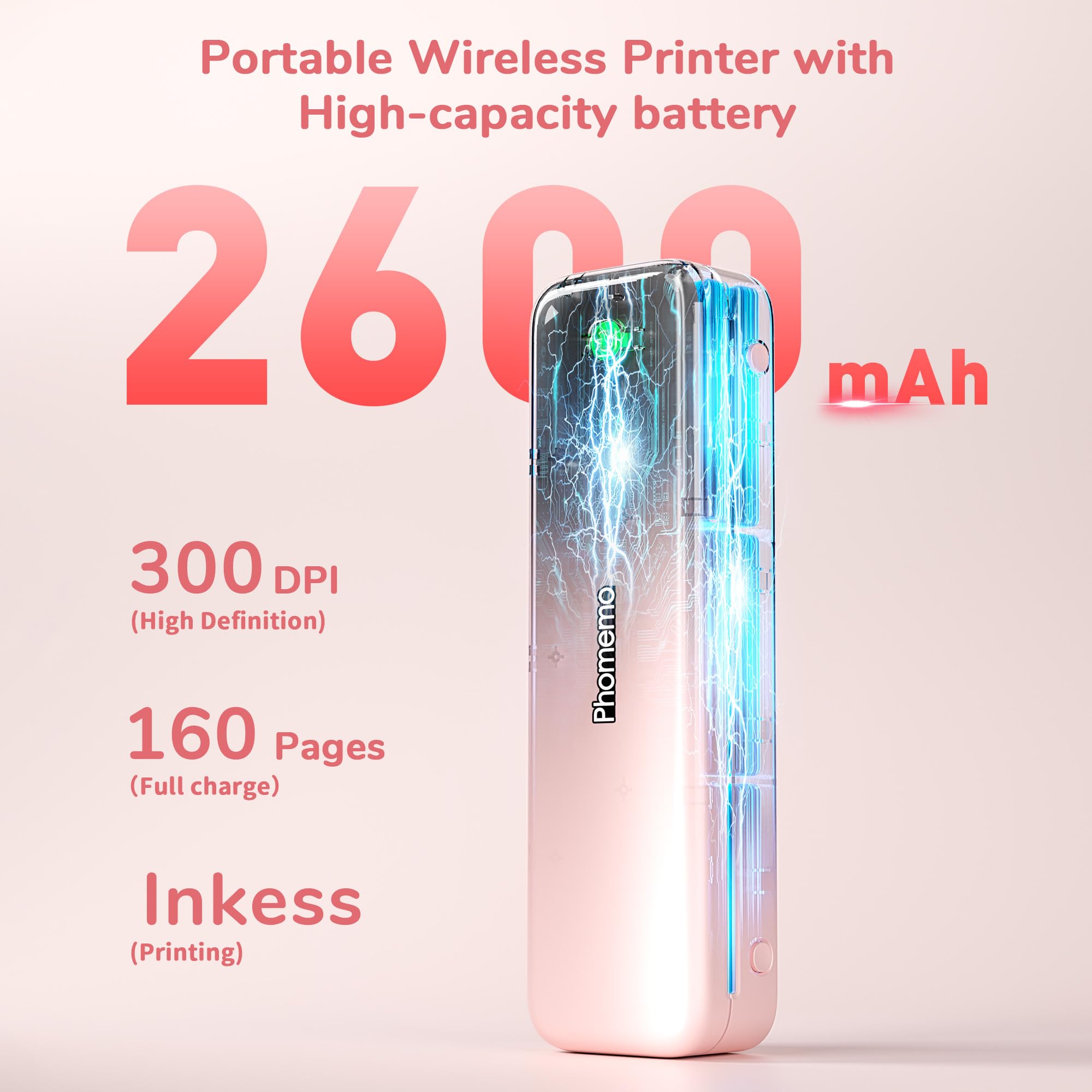 Phomemo M834 Stampante Portatile A4, Stampante Termica Portatile, Connessione Bluetooth e USB, Supporta Carta Termica A4, Con Custodia per il Trasporto e 4 Rotoli di Carta Termica, Rosa