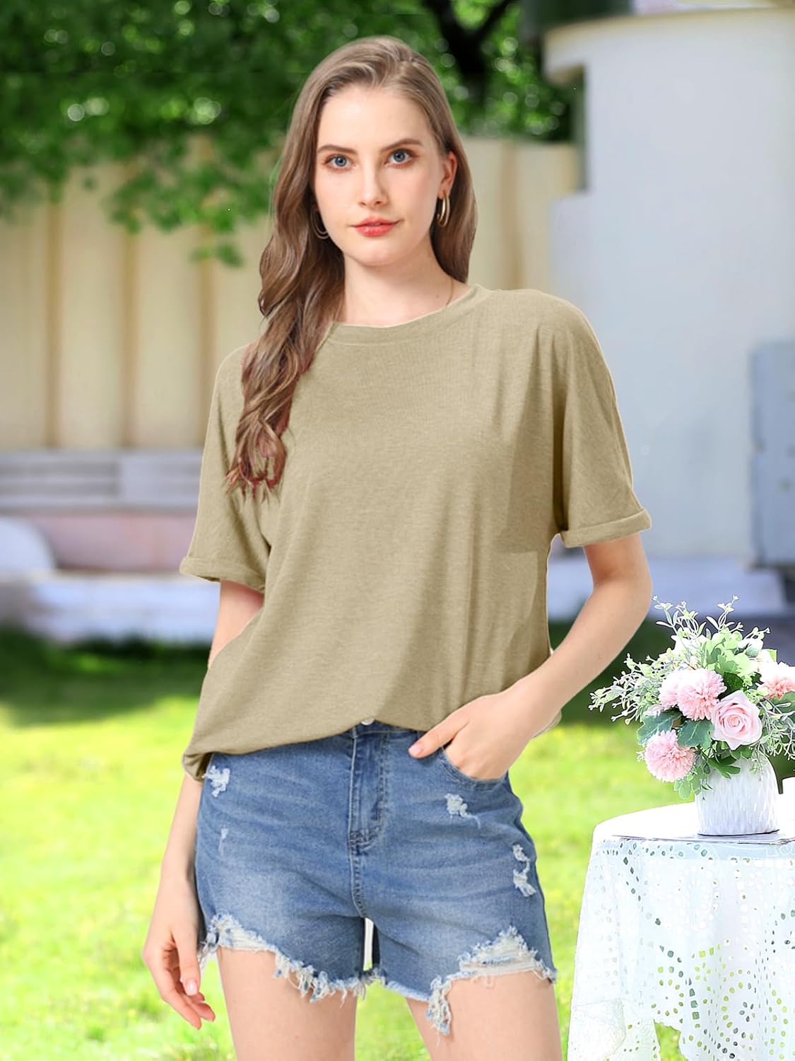 Womens T Shirts Summer Tee Tops Casual Short Sleeve Crewneck Loose Fit 2026 Trendy Blouse Basic Tee Top - Image 2