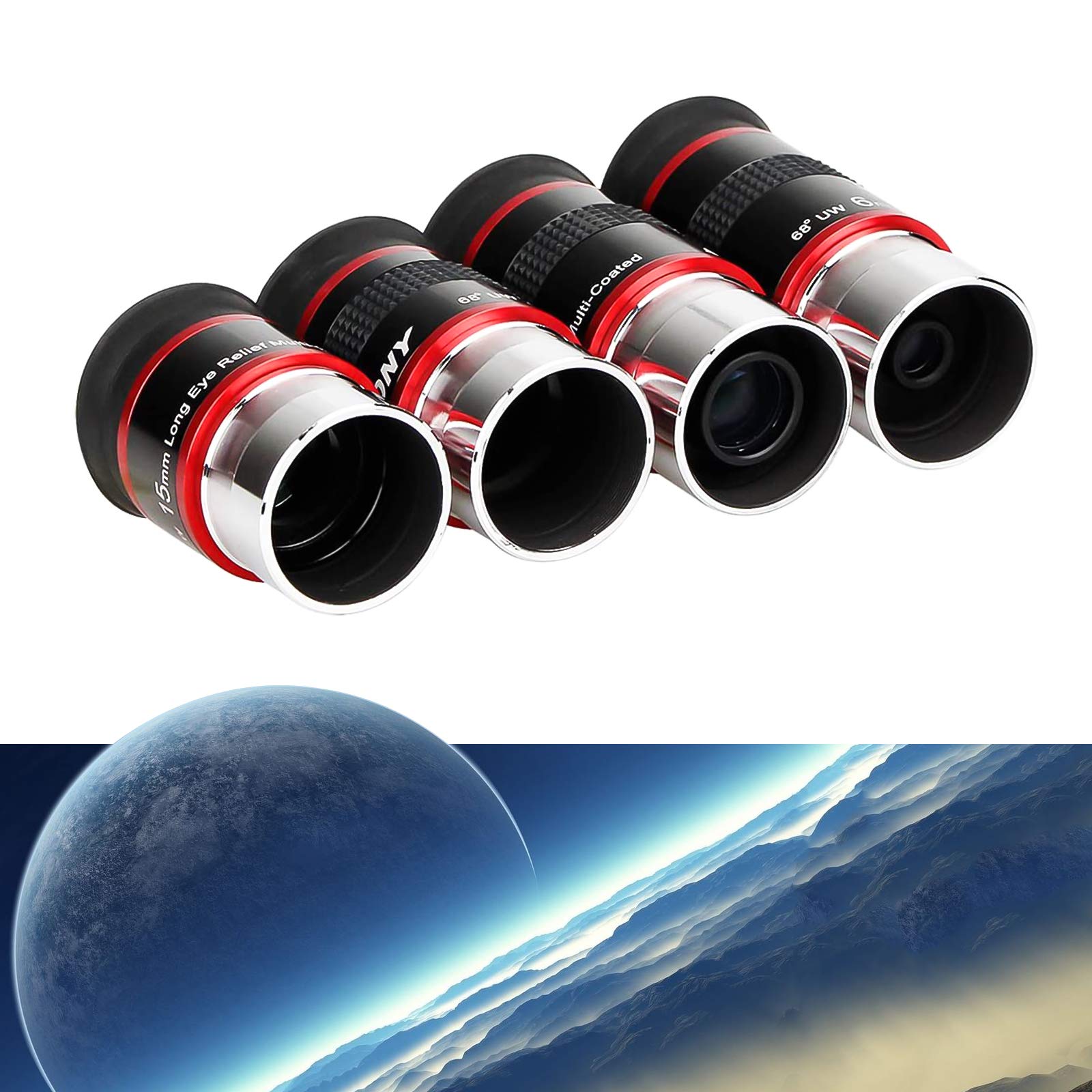 Lot de 4 oculaires ultra grand angle de 68 degrés pour télescope (6/9/15/20 mm) entièrement recouvert de vert 3,2 cm (6-9-15-20 mm)