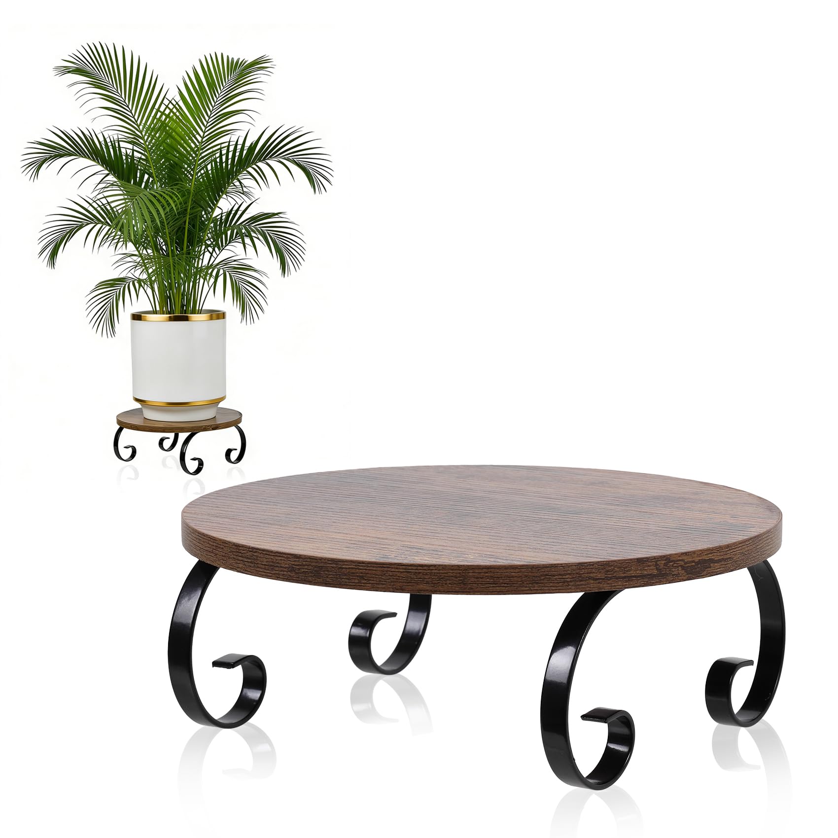 Aurolaimi Plant Stand Indoor Outdoor, Vintage Wooden Plant Table Corner Flower Stand for 5 to 12 Inch Pots, Sturdy Low Short Plant Holder Stool for