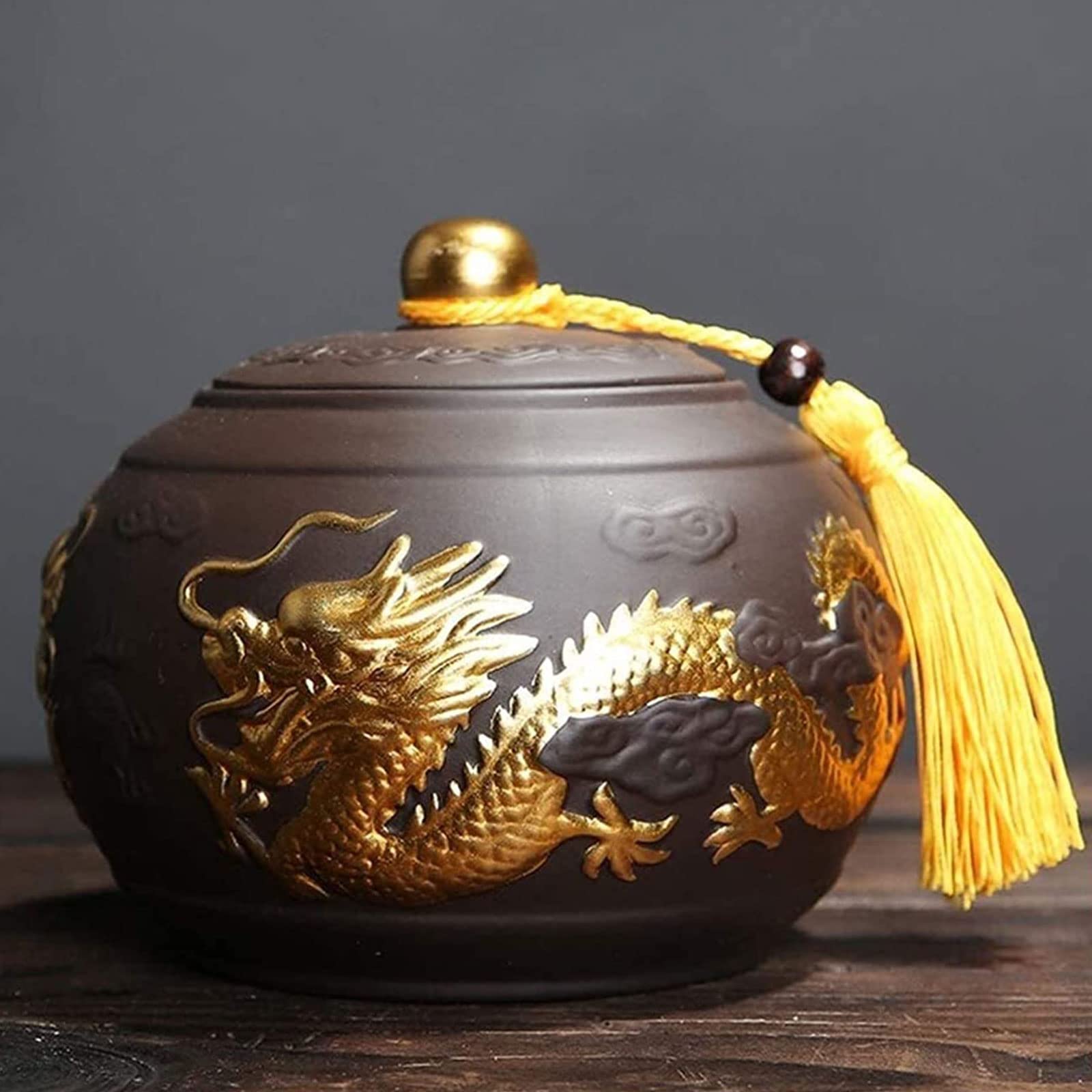 Wxmyozr Black Adult Cremation Urns For Human Ashes, Keepsake Ceramic Funeral For Pet Urn Ashes, Memorial Burial Funeral Urn,Dragon Pattern,