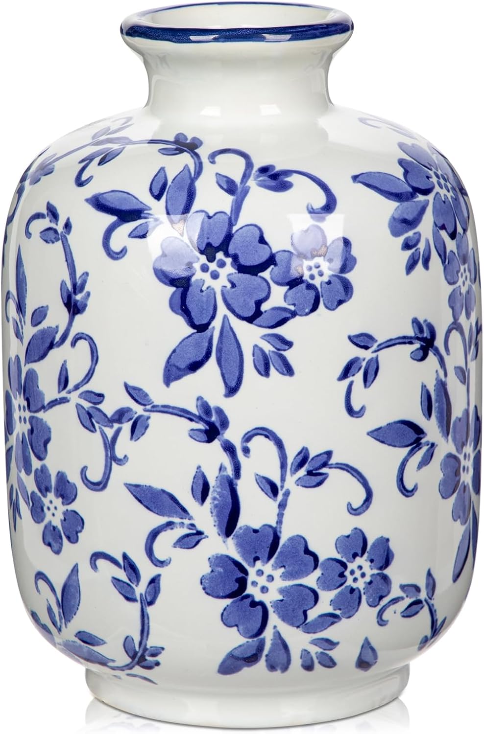 Hollyone Blue and White Porcelain Vase Large Chinoiserie Floral Vintage Tall Blue Ceramic Vases for Home Mantle Shelf Living Room Table Centerpieces Decor, 7.3 Inch