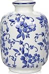 Blue Ceramic Vases for Flowers, Boho Flower Vase for Home Decor, Farmhouse Distressed Decorative Vases for Pampas Grass, Mantel, Shelf, Living Room, Table Decoration