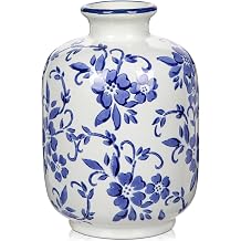 Blue and White Ceramic Vases for Flowers 18.5 cm Small Blue Vase Vintage Porcelain Flower Vase Rustic Vases for Home Decor Living Room Kitchen Table Centerpieces Desk