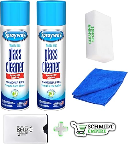 Sprayway - Aerosol limpiador de vidrio, 19 onzas + 1 esponja de borrador, limpieza mágica + 1 limpieza de microfibra + 1 protector de tarjeta