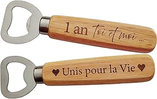 D&eacute;capsuleur en Bois Grav&eacute; 2 Faces - Cadeau 1 an de mariage pour les Noces de Coton ou Anniversaire de Couple 1 an, Cadeau Romantique et Unique Id&eacute;al Saint-Valentin, No&euml;l