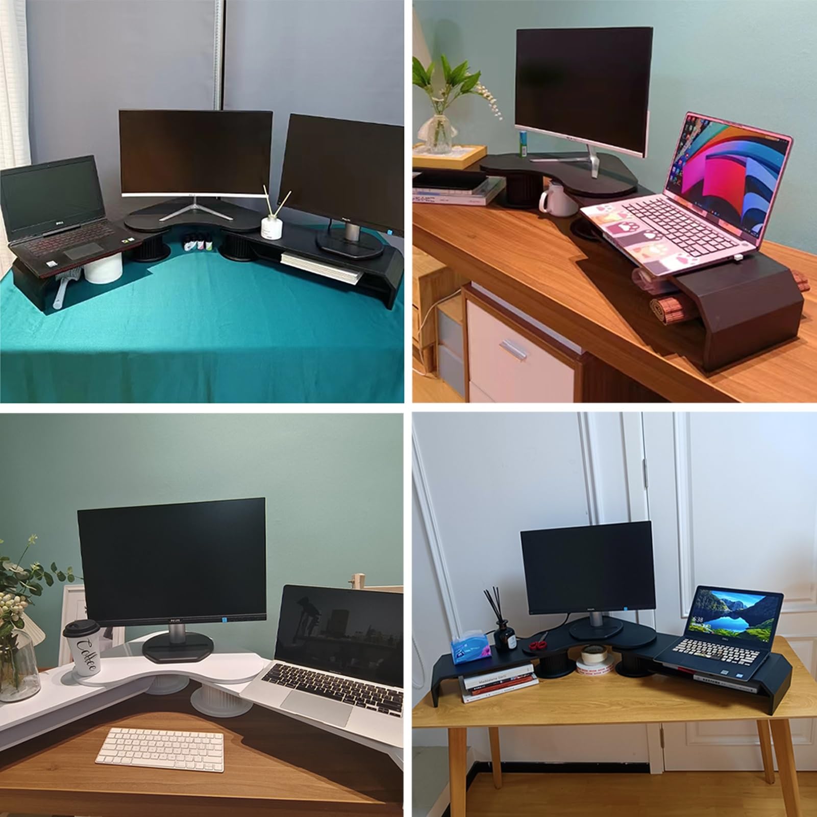 Supporto per Monitor Ad Angolo Montante per Monitor Computer Ad Angolo a 3 Schermi, Portaoggetti Regolabile per Organizer da Scrivania, Rotazione di 270°, Supporti Angolari per Laptop in Metallo ( Col
