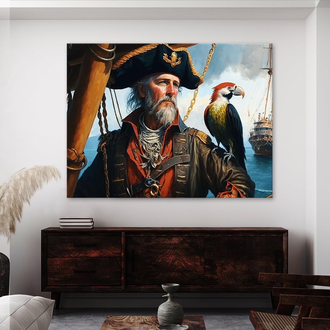Sense Canvas Pirate Parrot 53 Canvas Art - Home Decor Wall Art Print Poster Painting Large 40x30 / 0.75"
