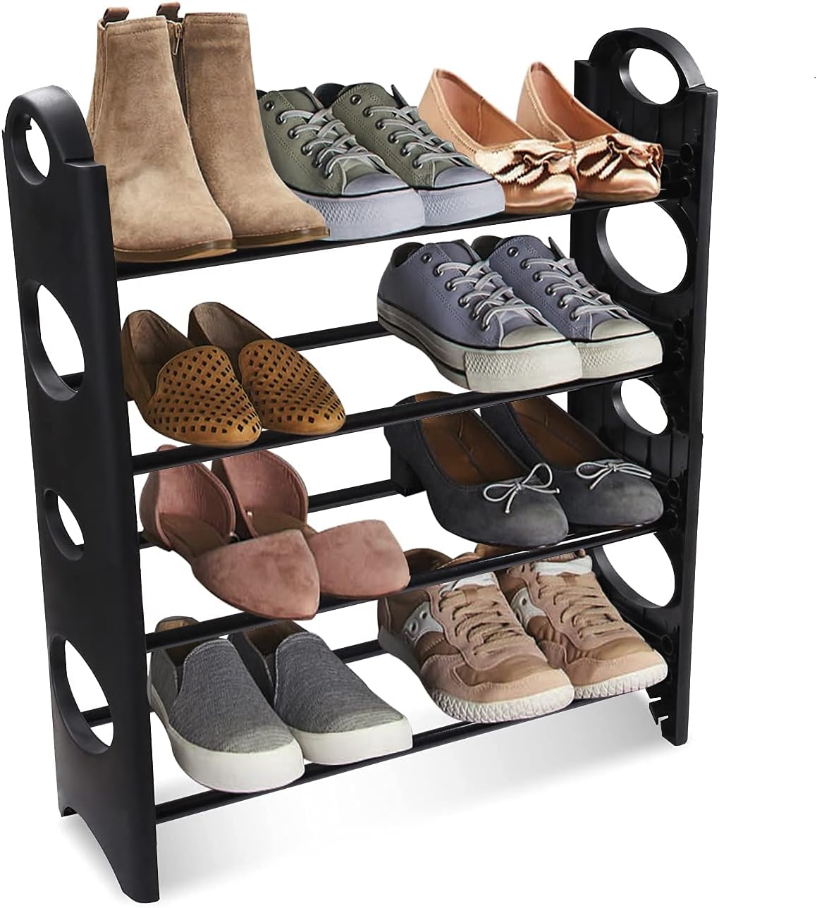Bigkart Multipurpose Shoe Rack for Home | Foldable Slipper/Chappal/Footwear Stand | 4 Shelves, 12 Pairs, Metal and Plastic