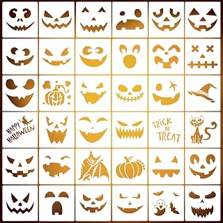 36pcs Halloween Stencils for Painting, 5.12 Inch Halloween Templates Reusable Pumpkin Faces Painting Stencil Happy Halloween Drawing Stencil for Halloween Decorations DIY Carving Wood Wall Art